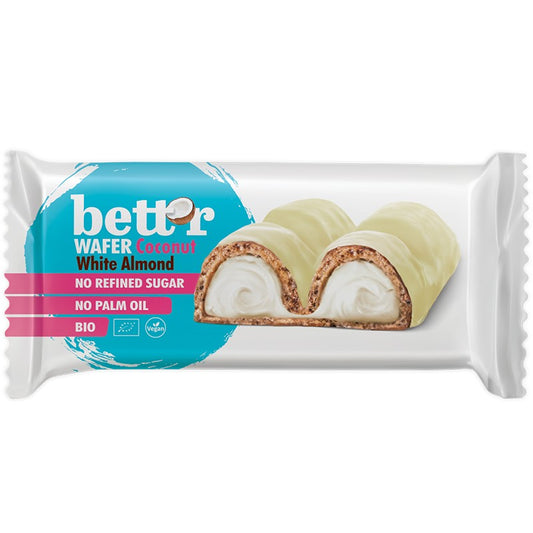Български продуктБио Вафлен Десерт Bettr с Пълнеж от Кокосов Крем и Бял Бадем Веган