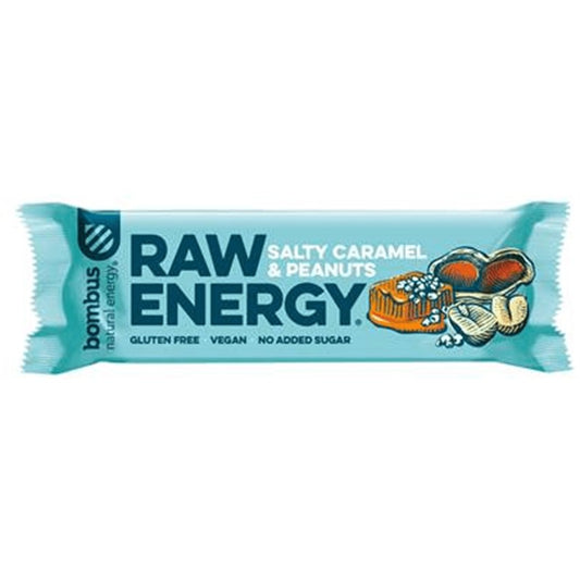 Суров Бар Bombus Raw Energy със Солен Карамел и Фъстъци Веган без Глутен и Добавена Захар