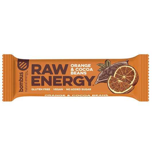 Суров Бар Bombus Raw Energy с Портокал и Какаови Зърна Веган без Глутен и Захар