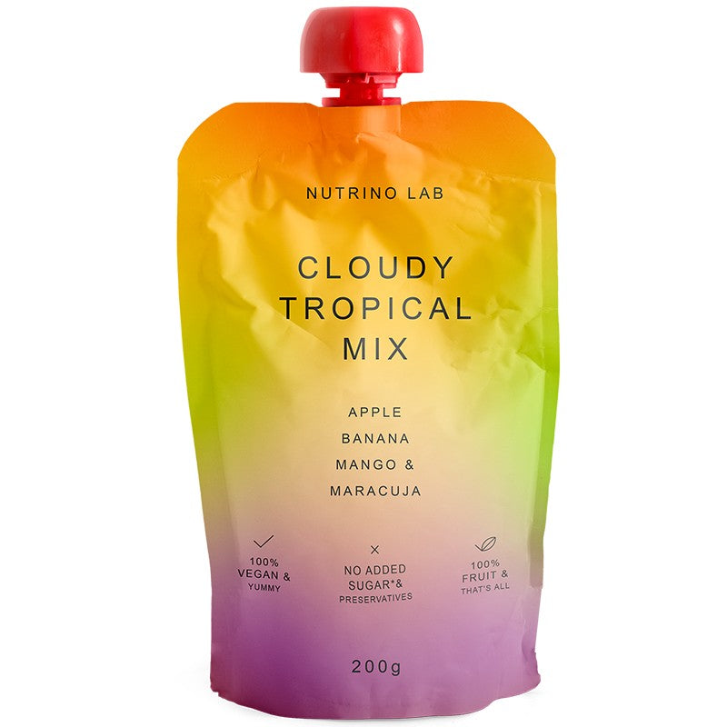 Плодово Пюре Nutrino Lab Cloudy Tropical Mix Ябълка, Манго, Маракуя и Банан без Добавена Захар Пауч