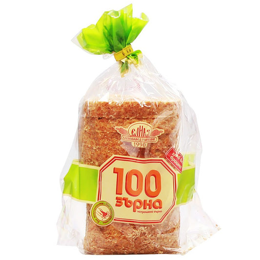Български продуктХляб Елиаз 100 Зърна от Натрошено зърно с Квас Нарязан със Семена