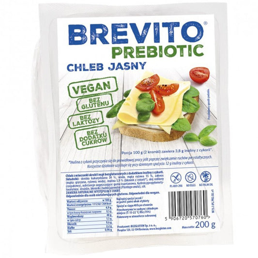 Хляб Brevito с Пребиотик Бял без Глутен, Лактоза и Добавена Захар