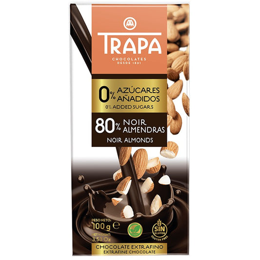 Черен Шоколад Trapa 80% Какао с Бадем без Добавена Захар